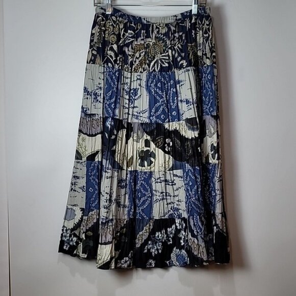 Elementz Blue Patchwork Krinkle Peasant/Boho Style Flowy Skirt - Picture 2 of 10
